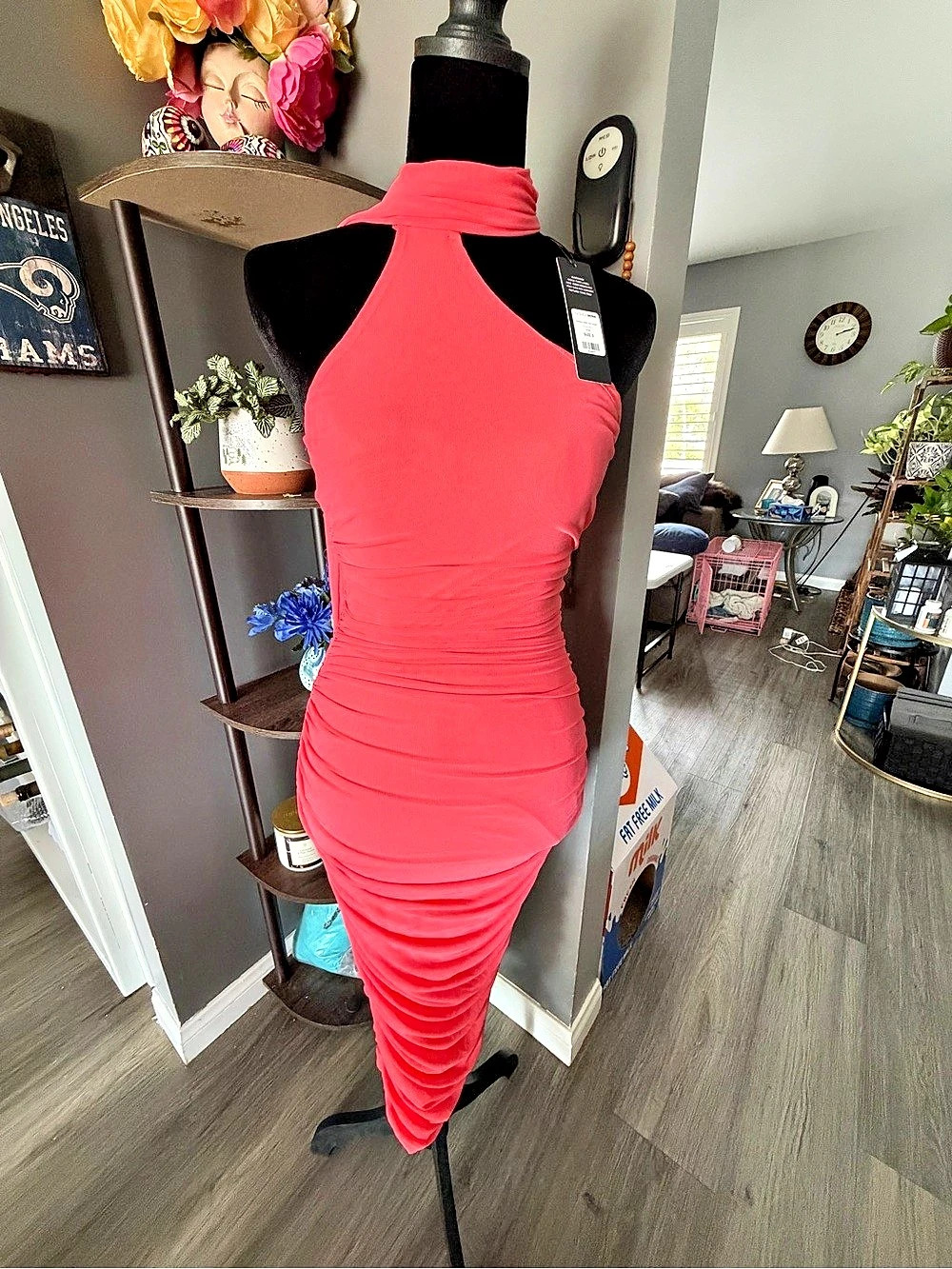 Fashion Nova Ruched Halter Maxi Dress in Pink NWT